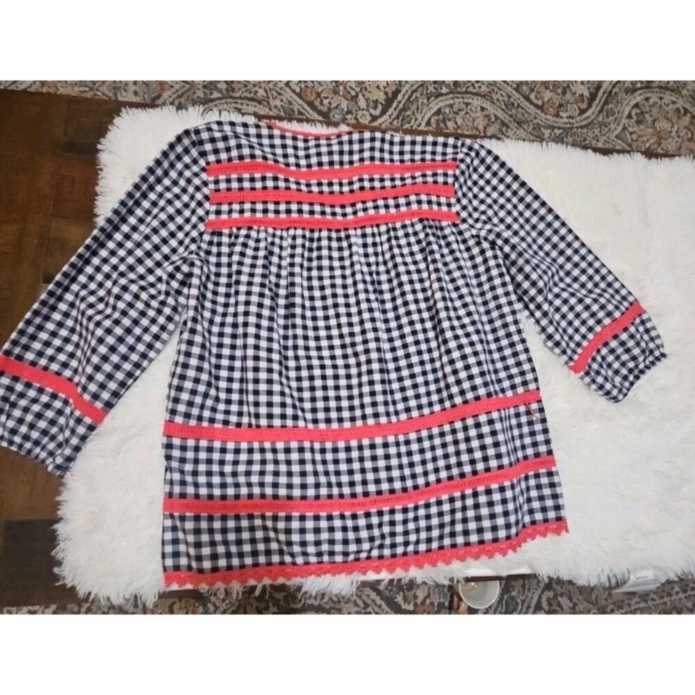 Crown & Ivy Frida's Garden Navy Red/White S Gingham Peasant Top Checks  Tassels - Picture 9 of 16